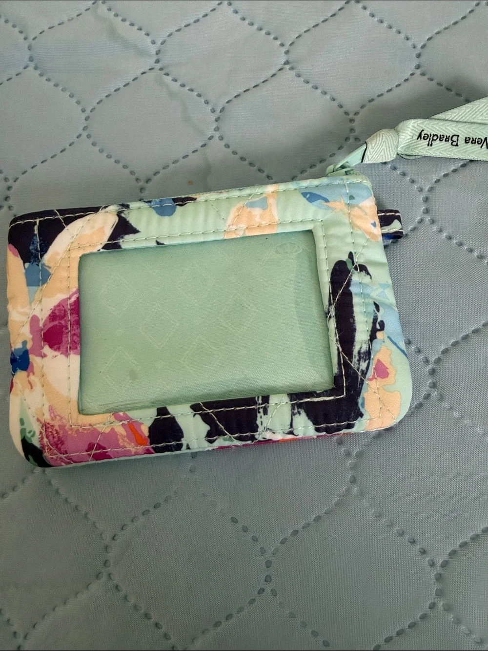 Vera Bradley Mint Floral Quilted Zip Wristlet
